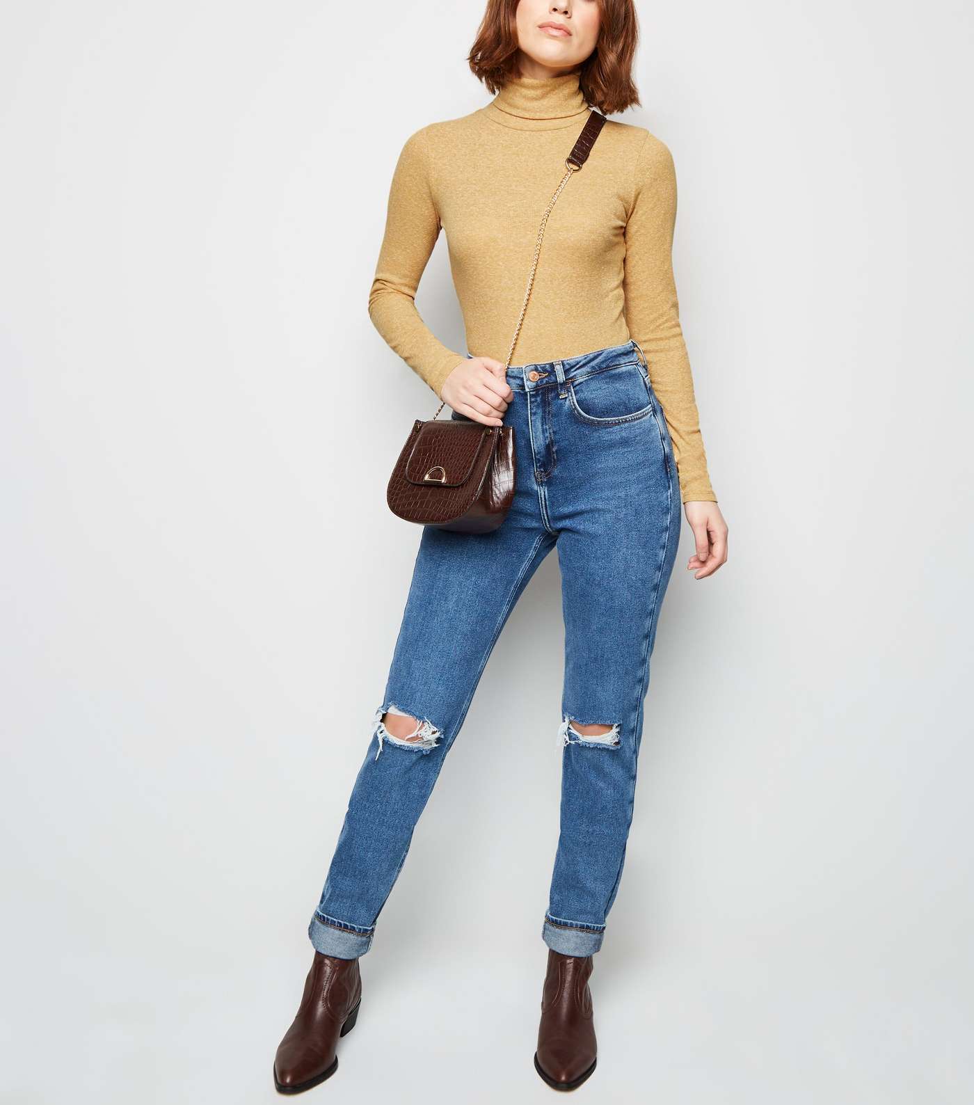 Mustard Ribbed Roll Neck Long Sleeve Top Image 2