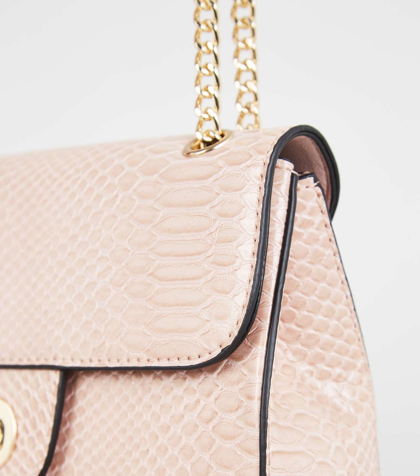 Pink Faux Croc Chain Strap Shoulder Bag Image 3