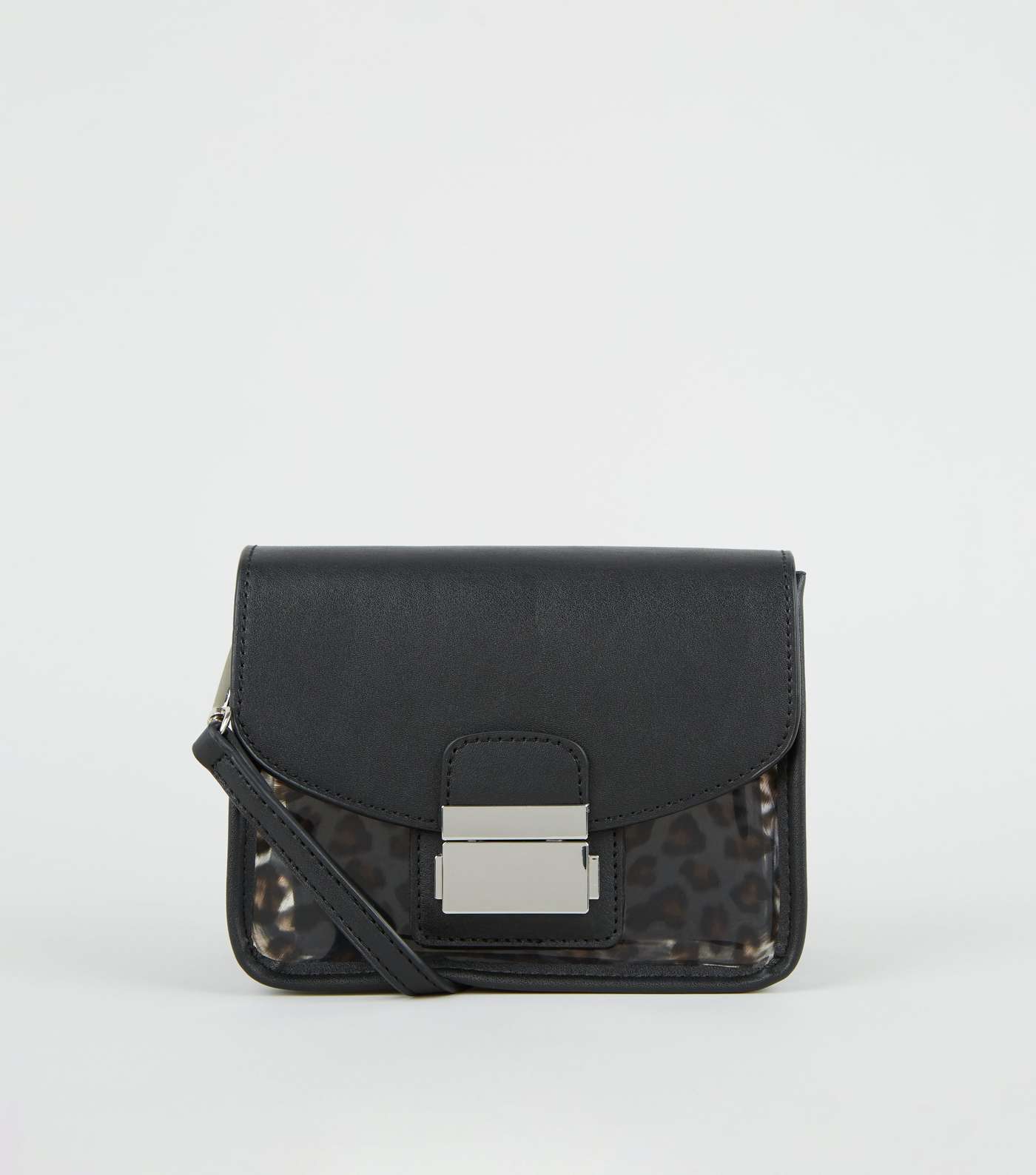 Black Leather-Look and Leopard Print Clear Bag