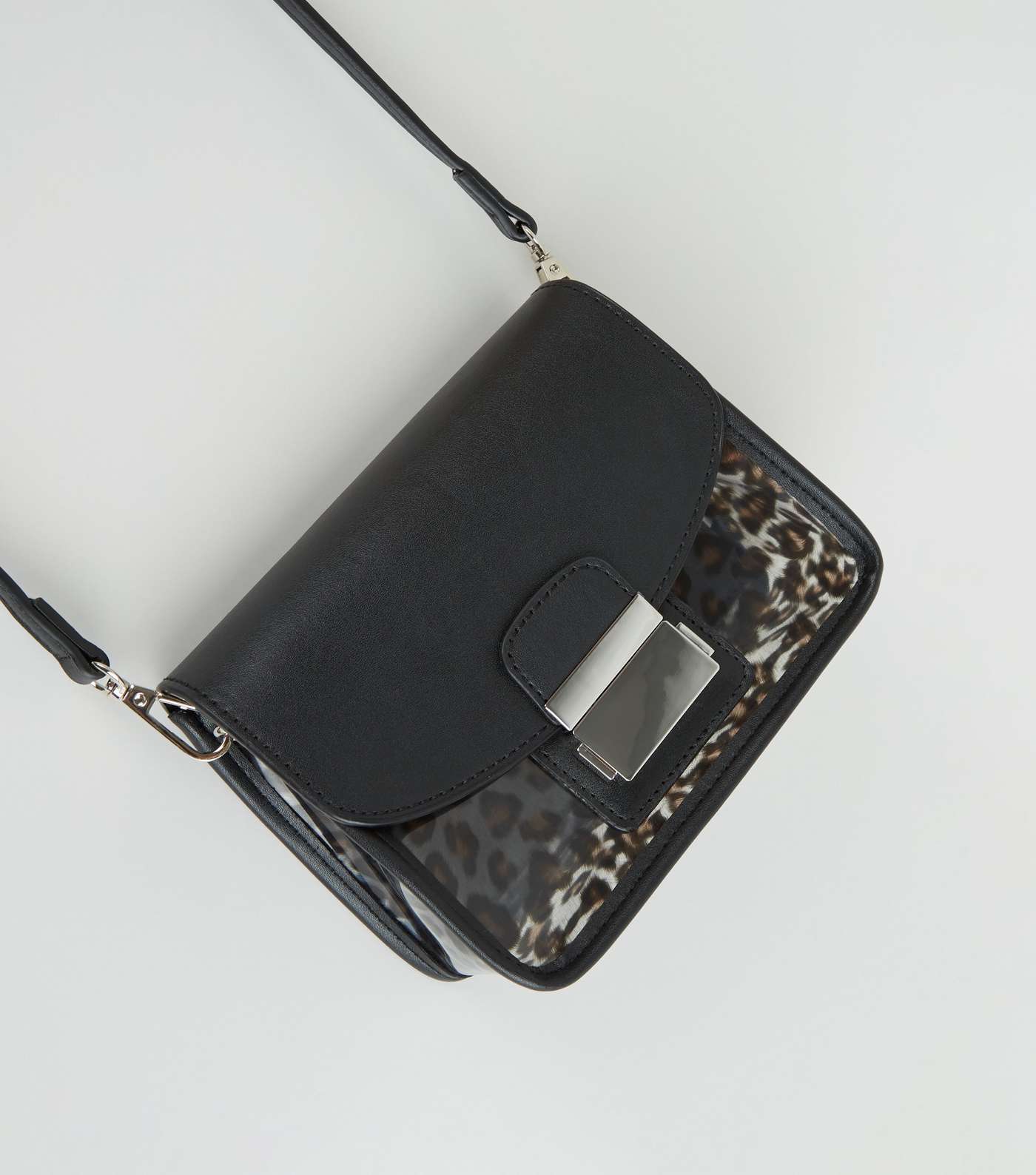 Black Leather-Look and Leopard Print Clear Bag Image 3