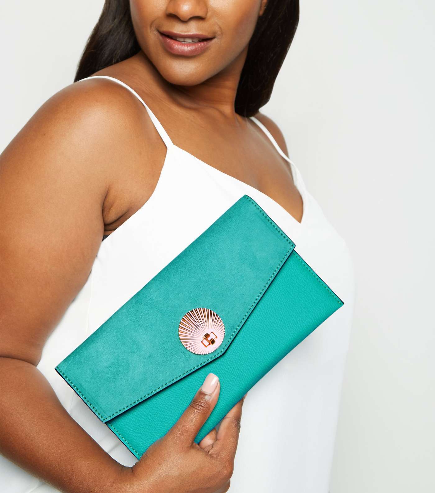 Turquoise Suedette Shell Disc Clutch Bag Image 2