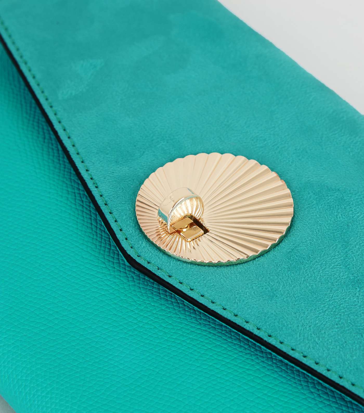 Turquoise Suedette Shell Disc Clutch Bag Image 4