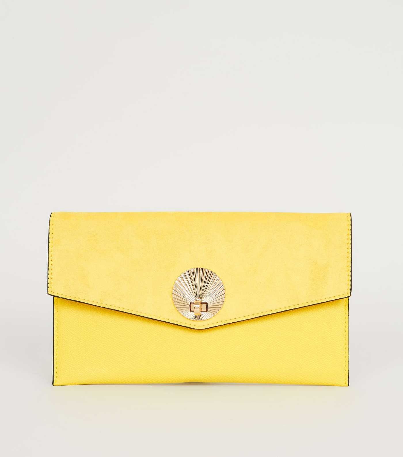 Yellow Suedette Shell Disc Clutch Bag