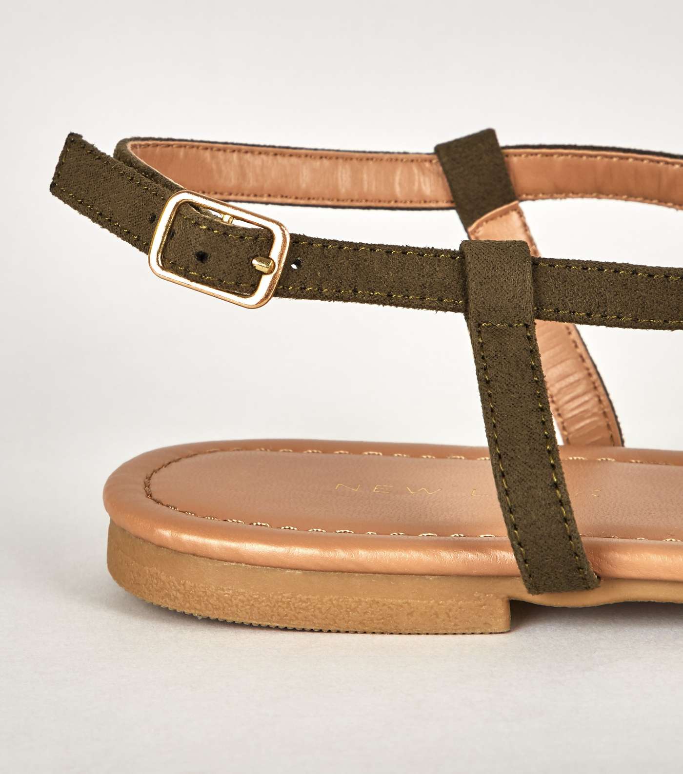 Khaki Hammered Ring Strap Flat Sandals Image 4