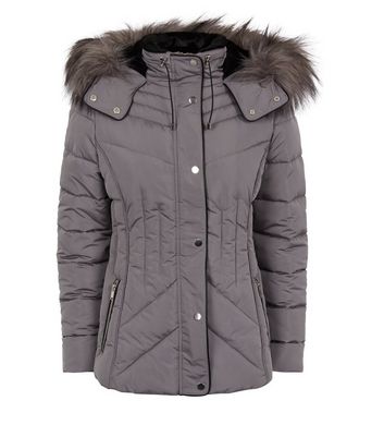 new look grey hooded puffer jacket