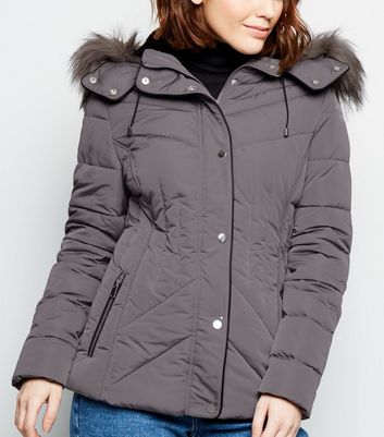 new look grey hooded puffer jacket