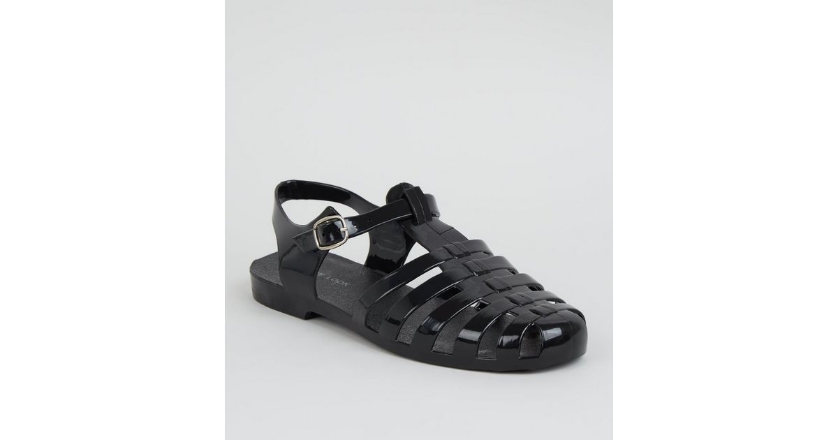 Black T-Bar Caged Jelly Sandals | New Look