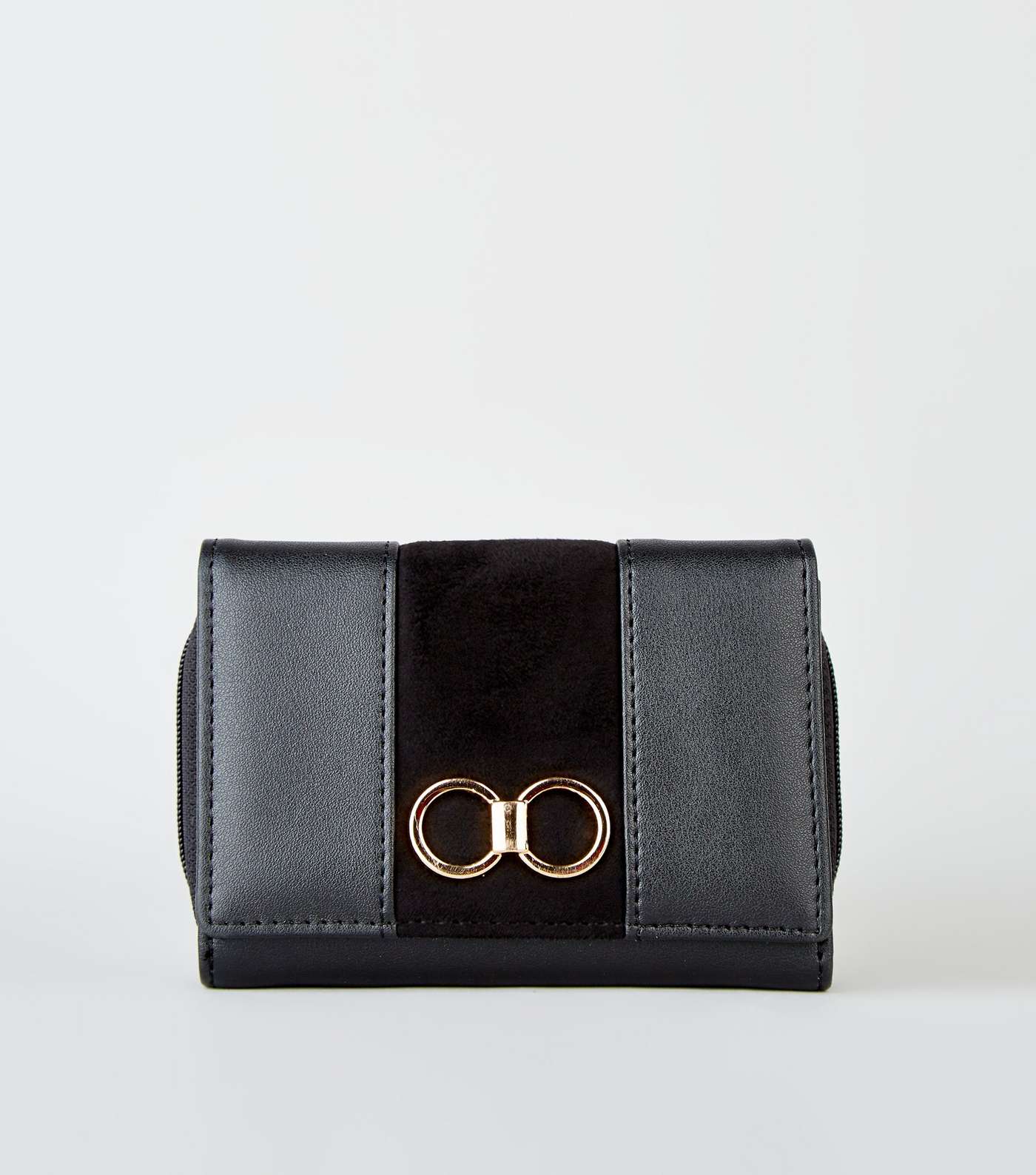Black Leather-Look Ring Front Purse
