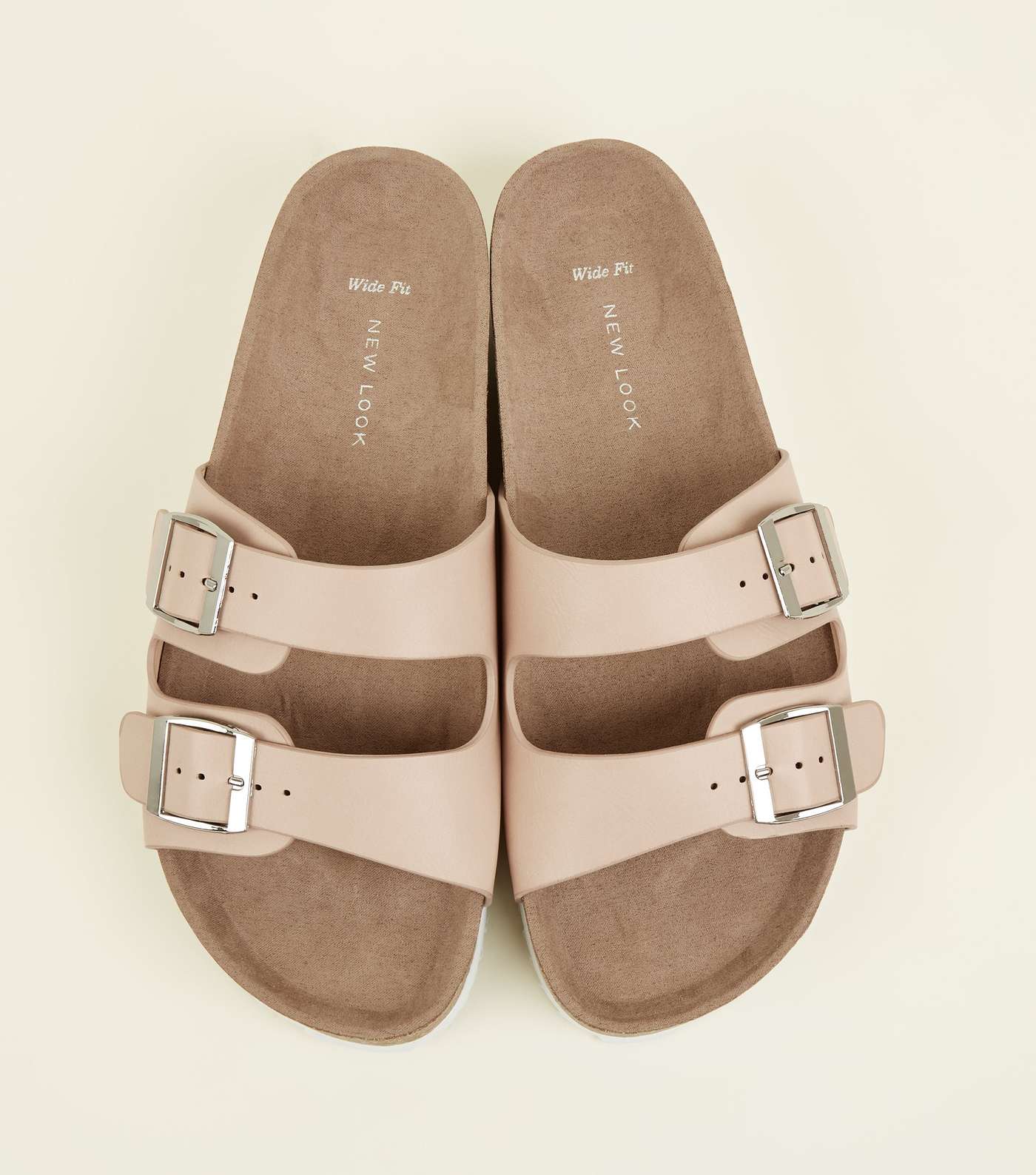 Wide Fit Nude Leather-Look Footbed Sliders Image 4