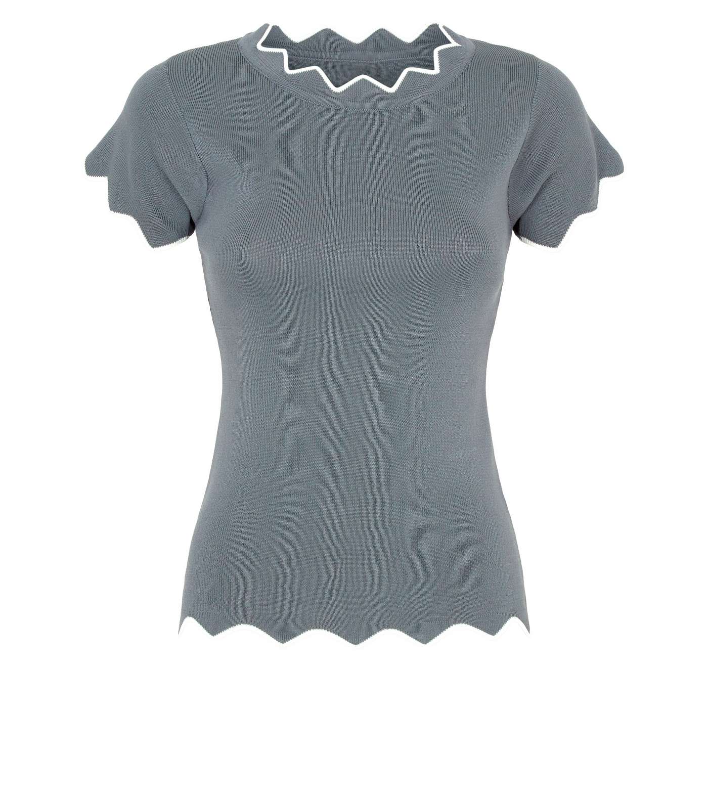 Apricot Grey Zig-Zag Trim Knitted Top Image 4