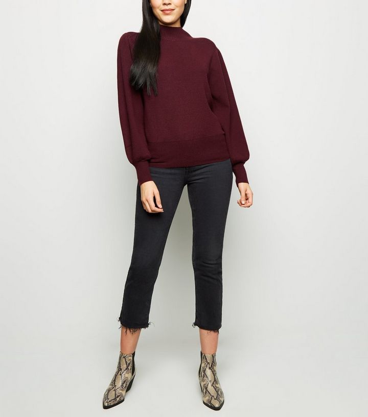 Apricot Burgundy High Neck Balloon Sleeve Jumper New Look