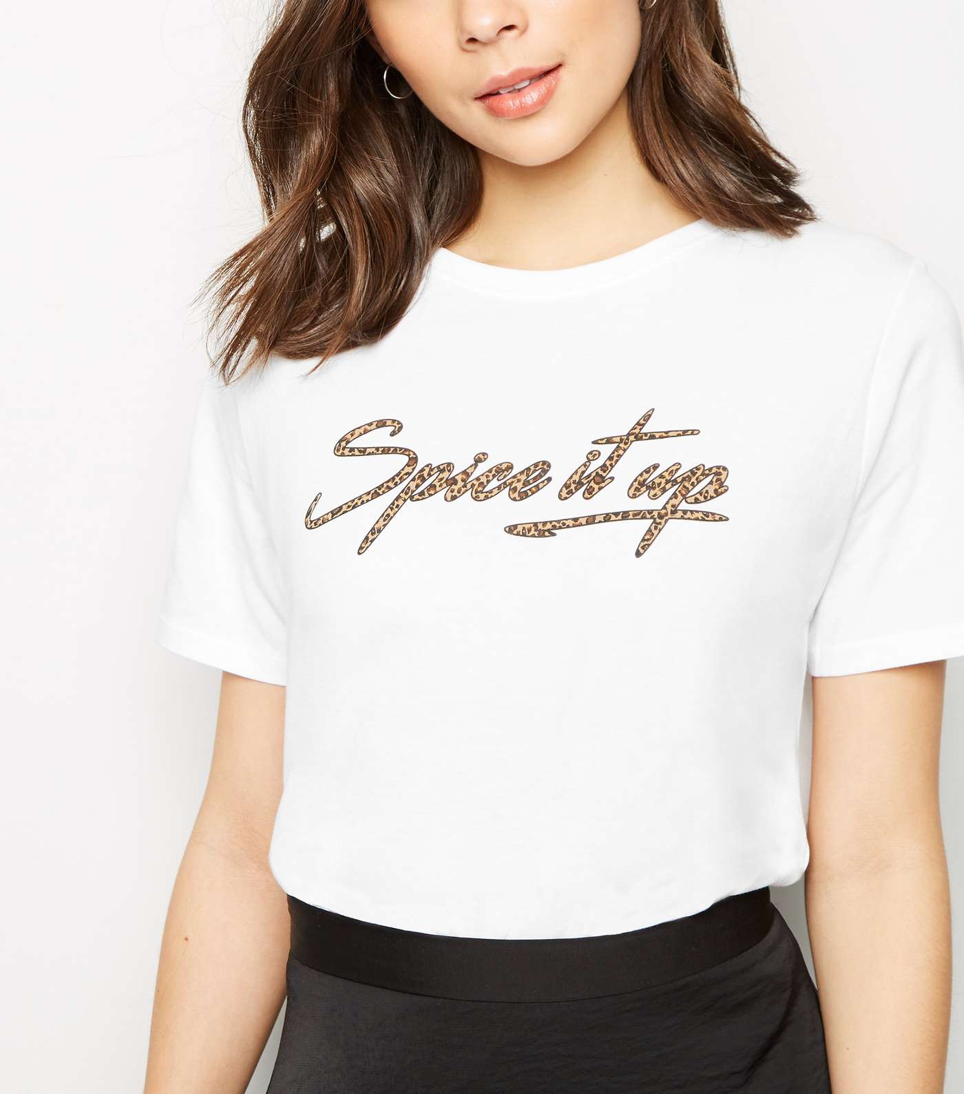 White Spice It Up Leopard Print Slogan T-Shirt