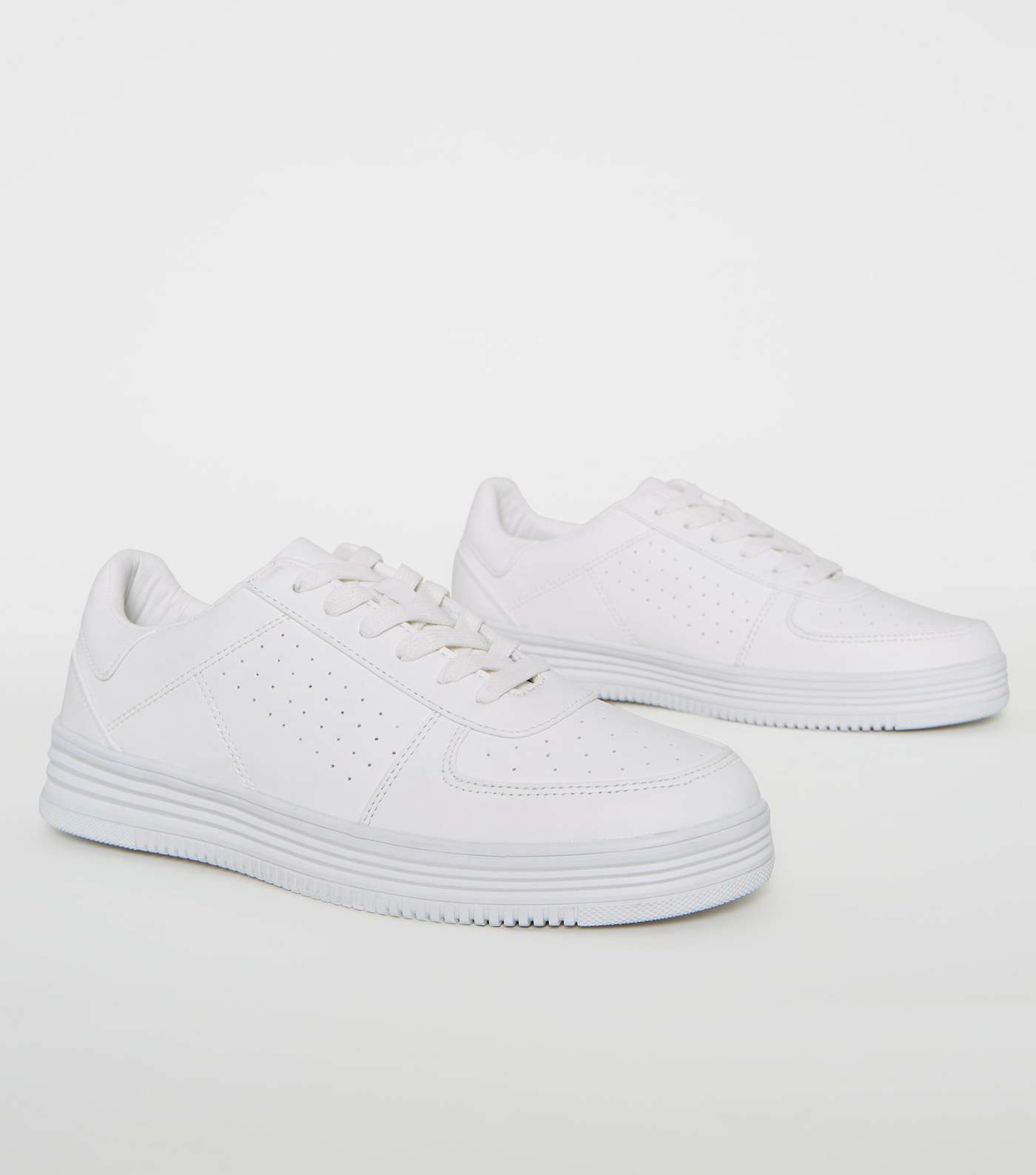 White Leather-Look Perforated Lace-Up Trainers Image 3