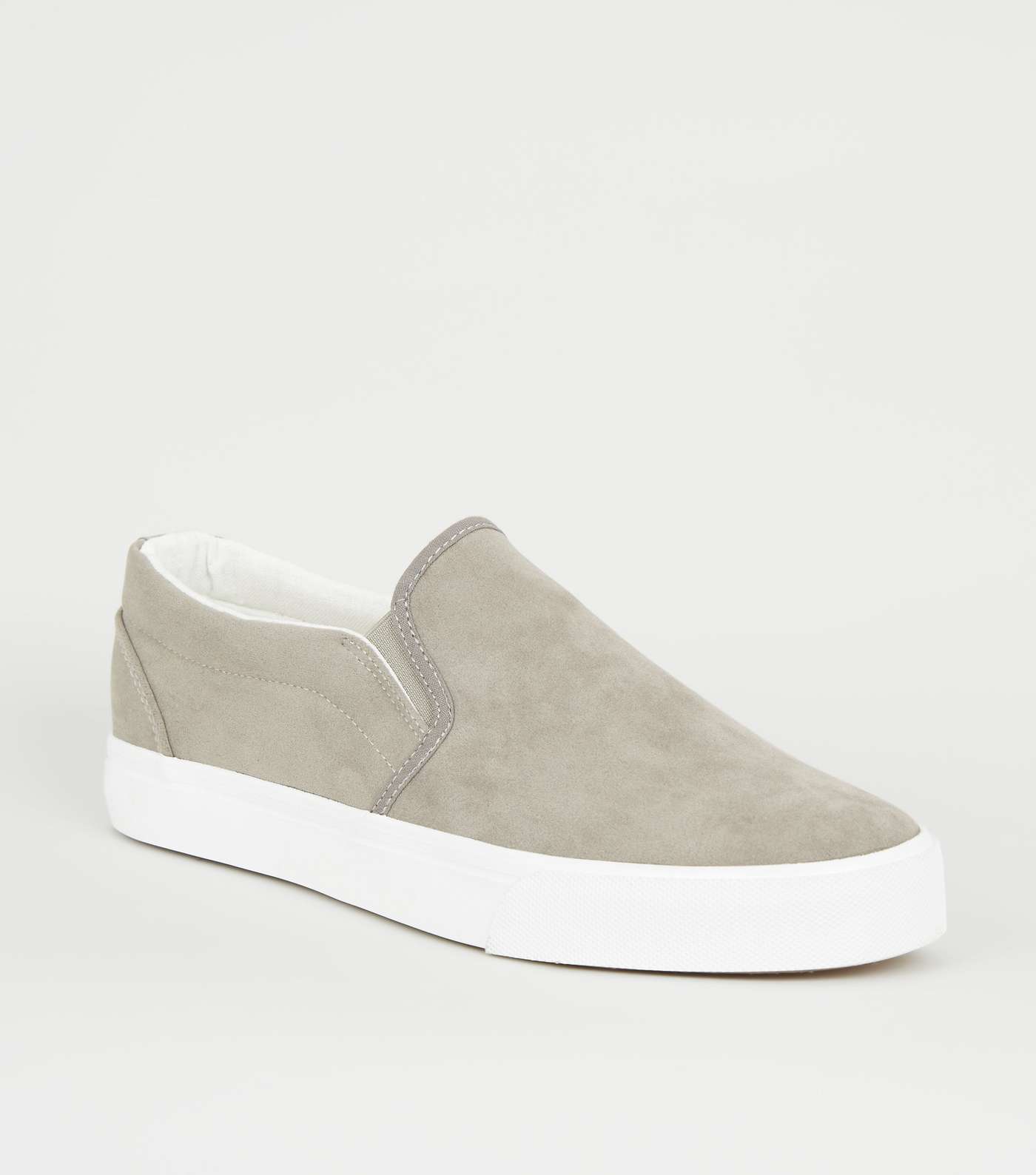 Grey Suedette Slip On Trainers Image 2