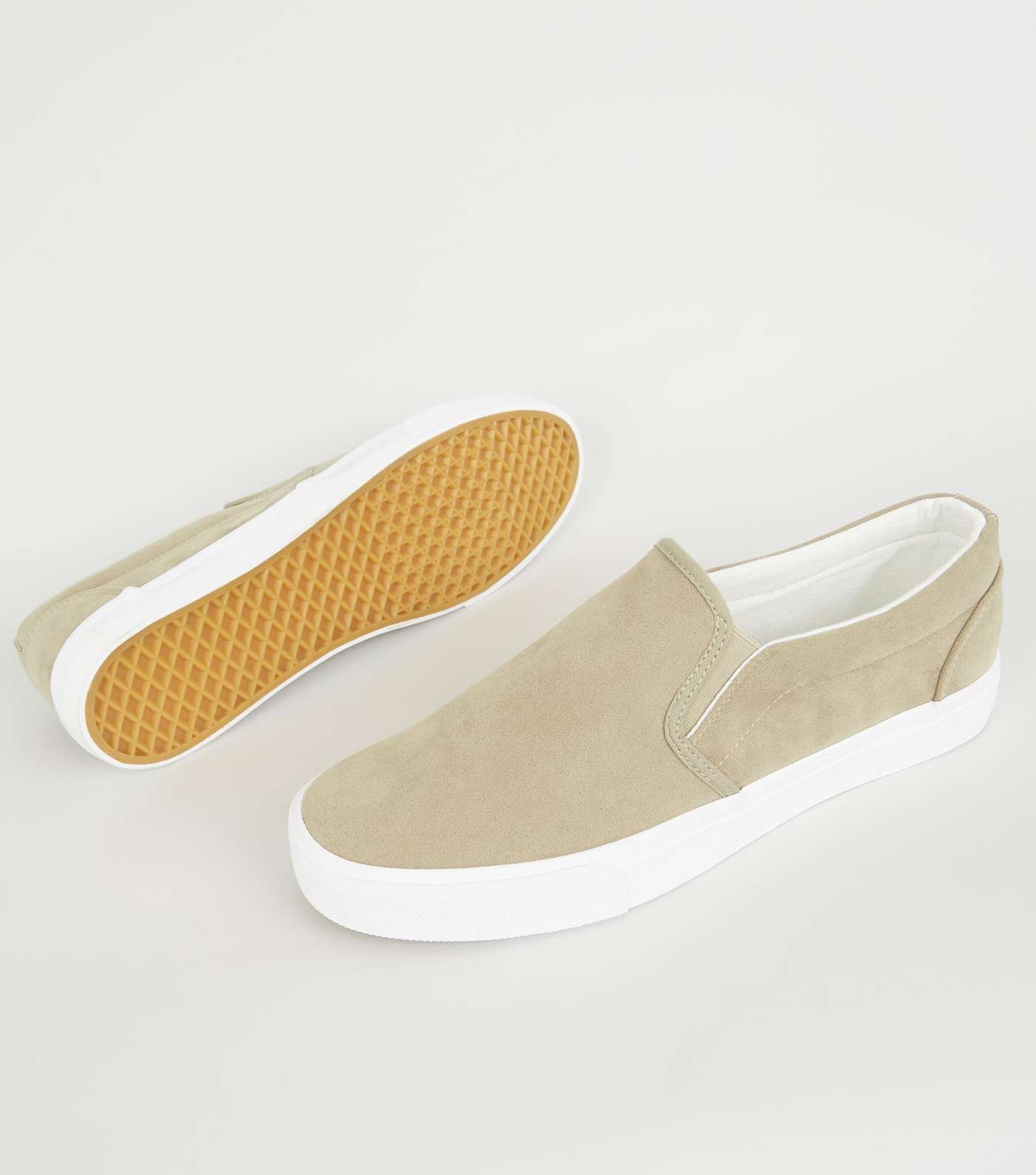 Stone Suedette Slip On Trainers Image 3