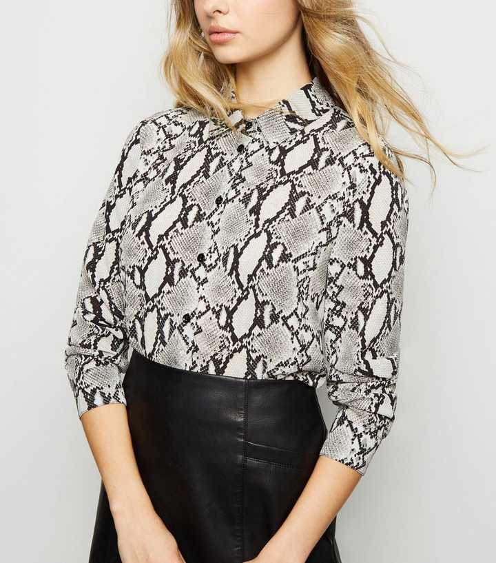 Light Grey Snake Print Long Sleeve Shirt