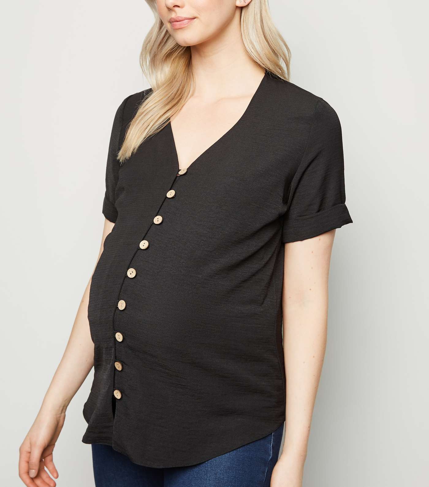 Maternity Black Button Front Short Sleeve Shirt