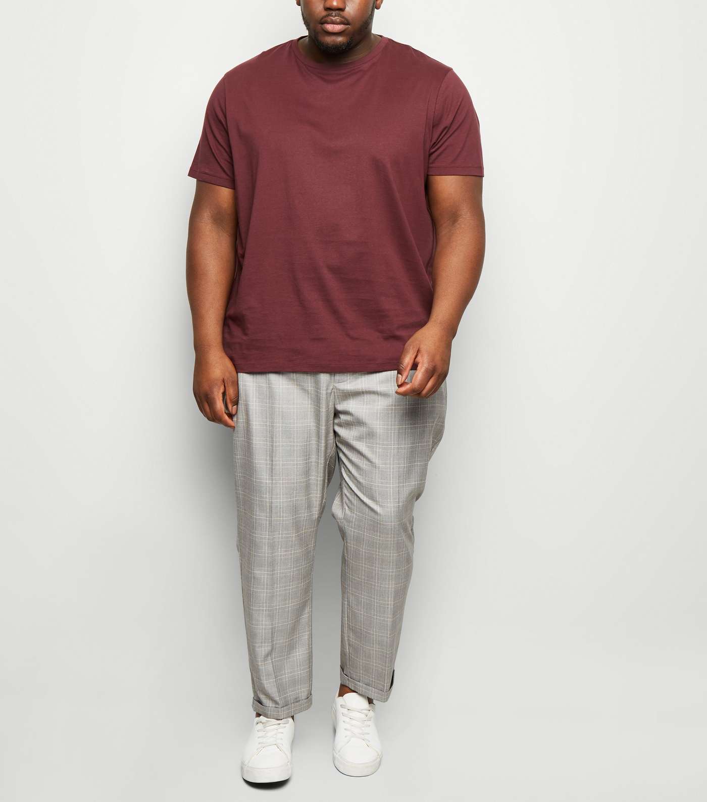Plus Size Pale Grey Grid Check Print Trousers Image 2