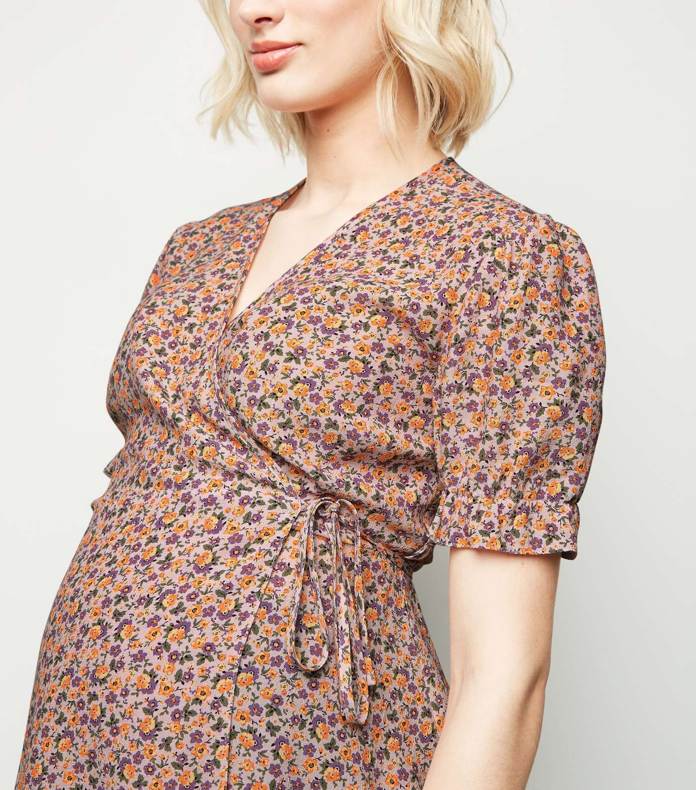 Maternity Pink Ditsy Floral Wrap Top Image 5