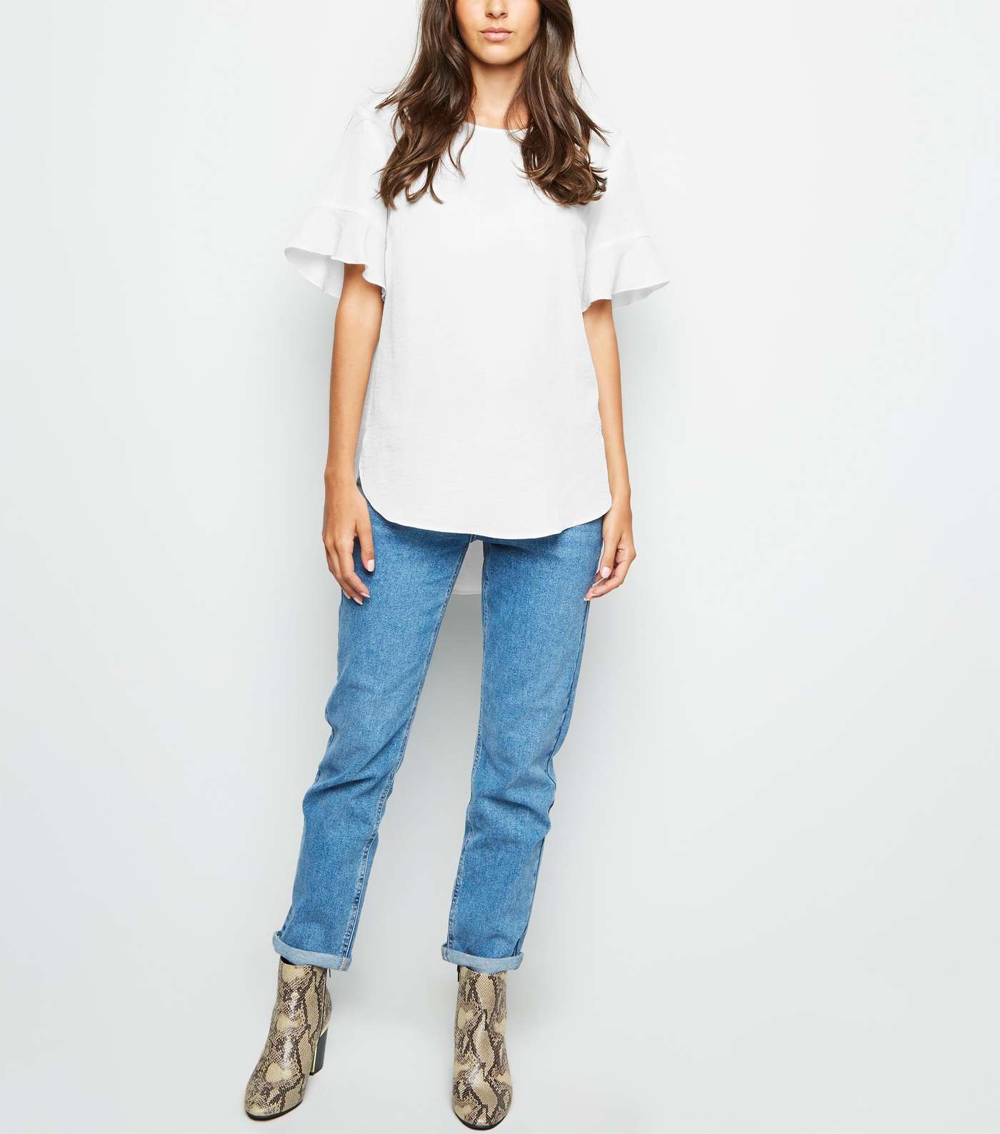 Off White Frill Sleeve T-Shirt Image 2