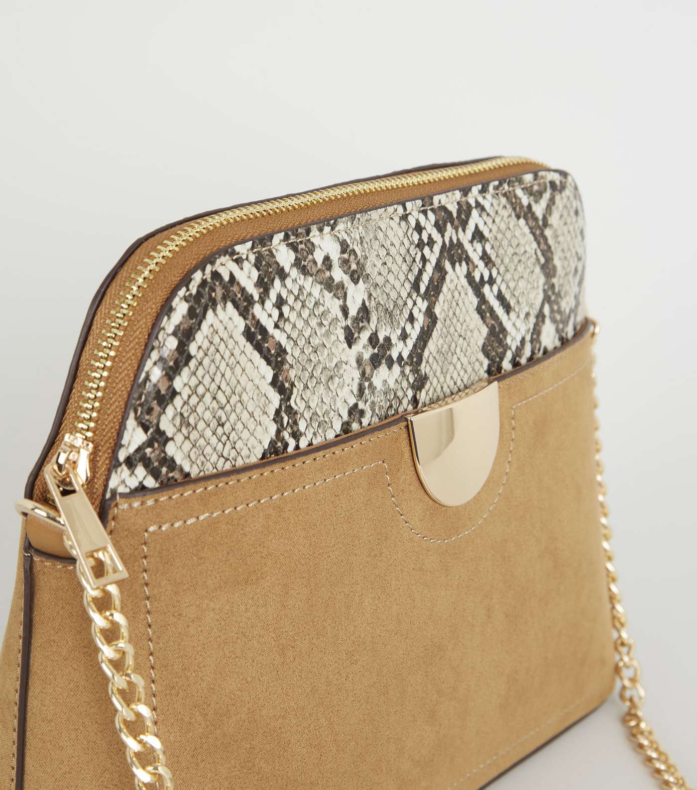 Tan Faux Snake Panel Shoulder Bag Image 4