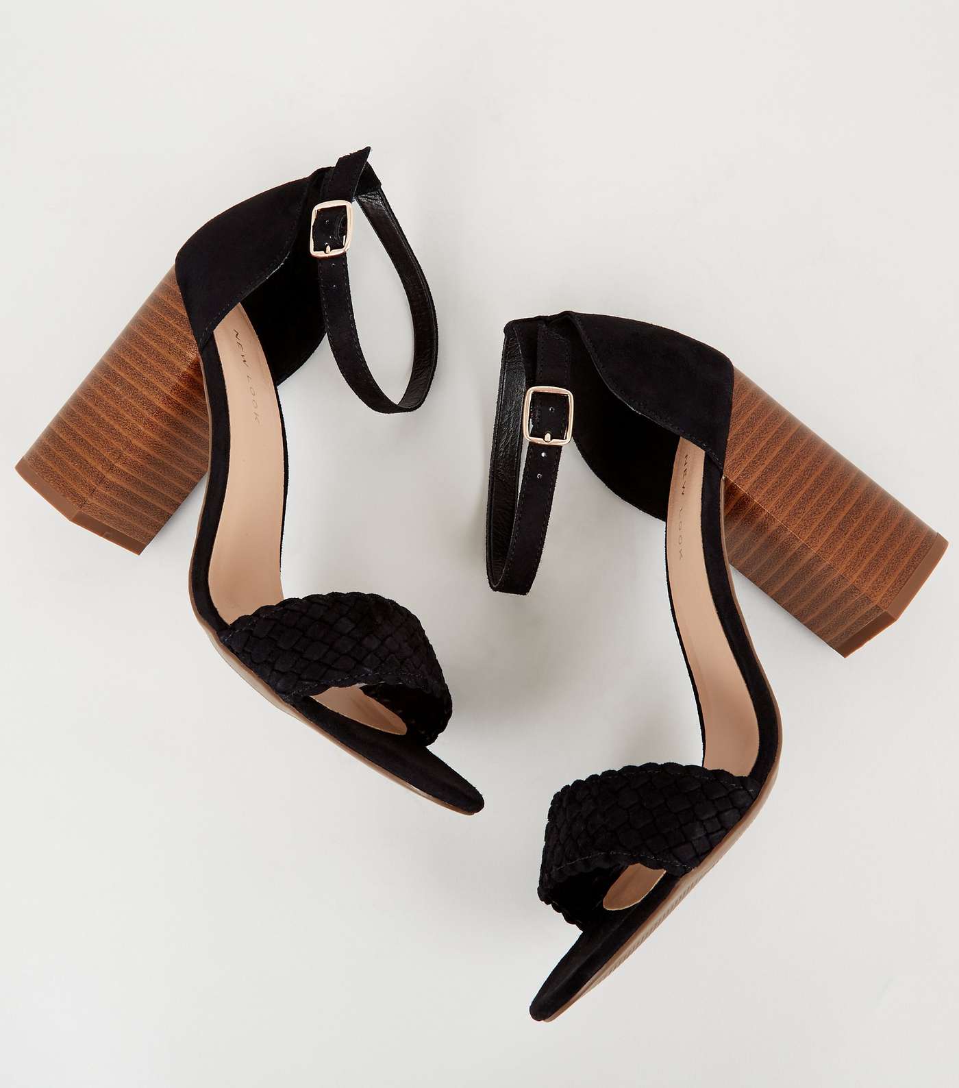 Black Woven Strap Block Heel Sandals Image 3