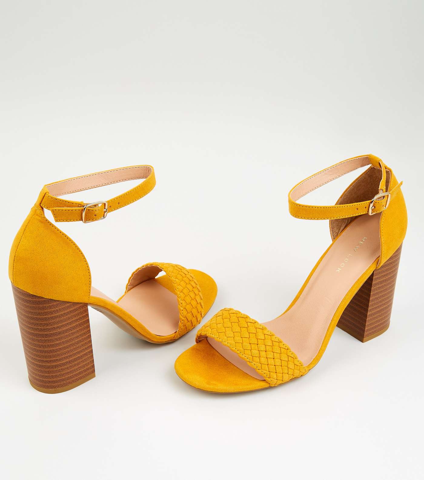 Mustard Woven Strap Block Heel Sandals Image 4
