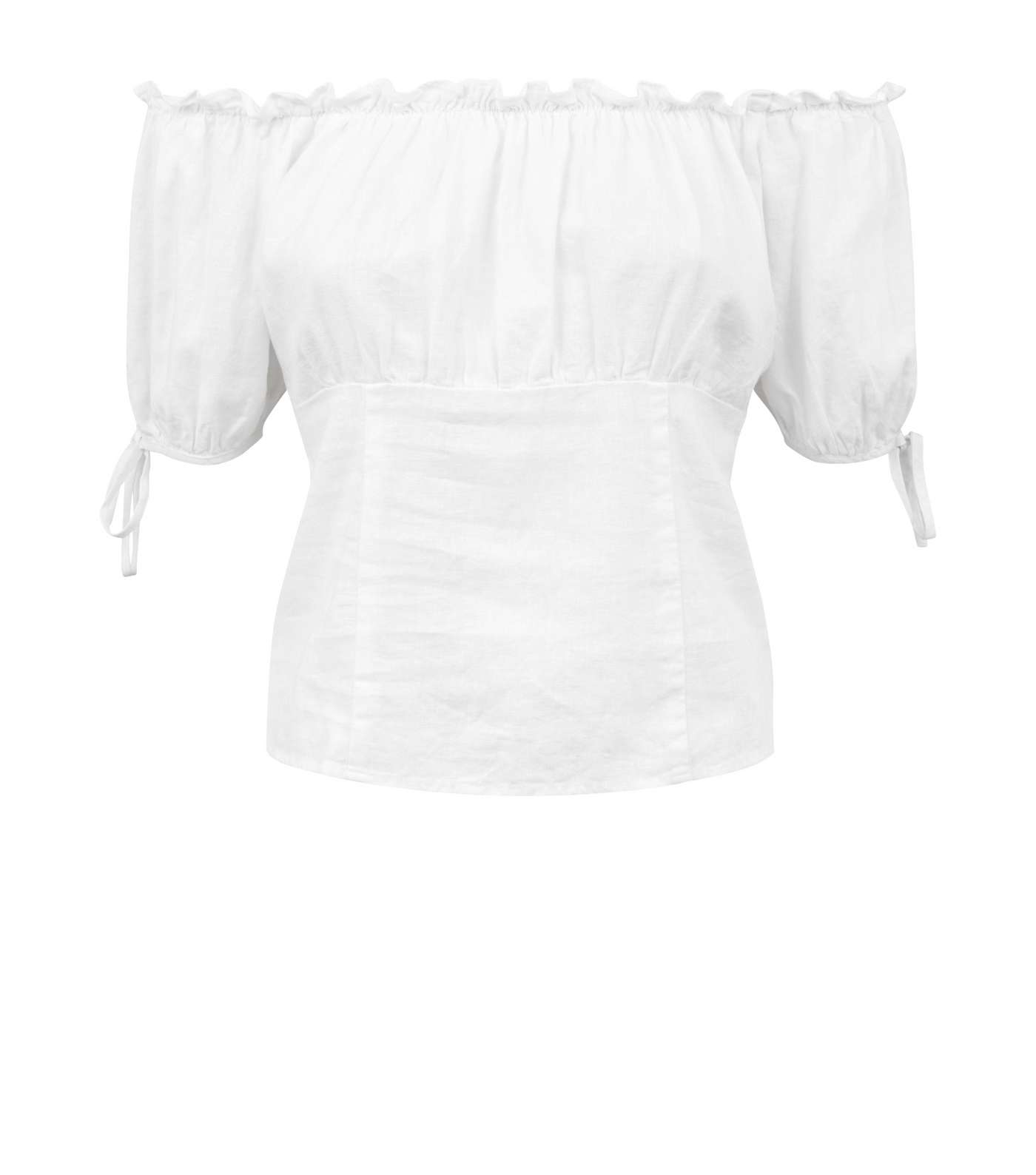 White Linen Blend Tie Sleeve Milkmaid Top Image 4