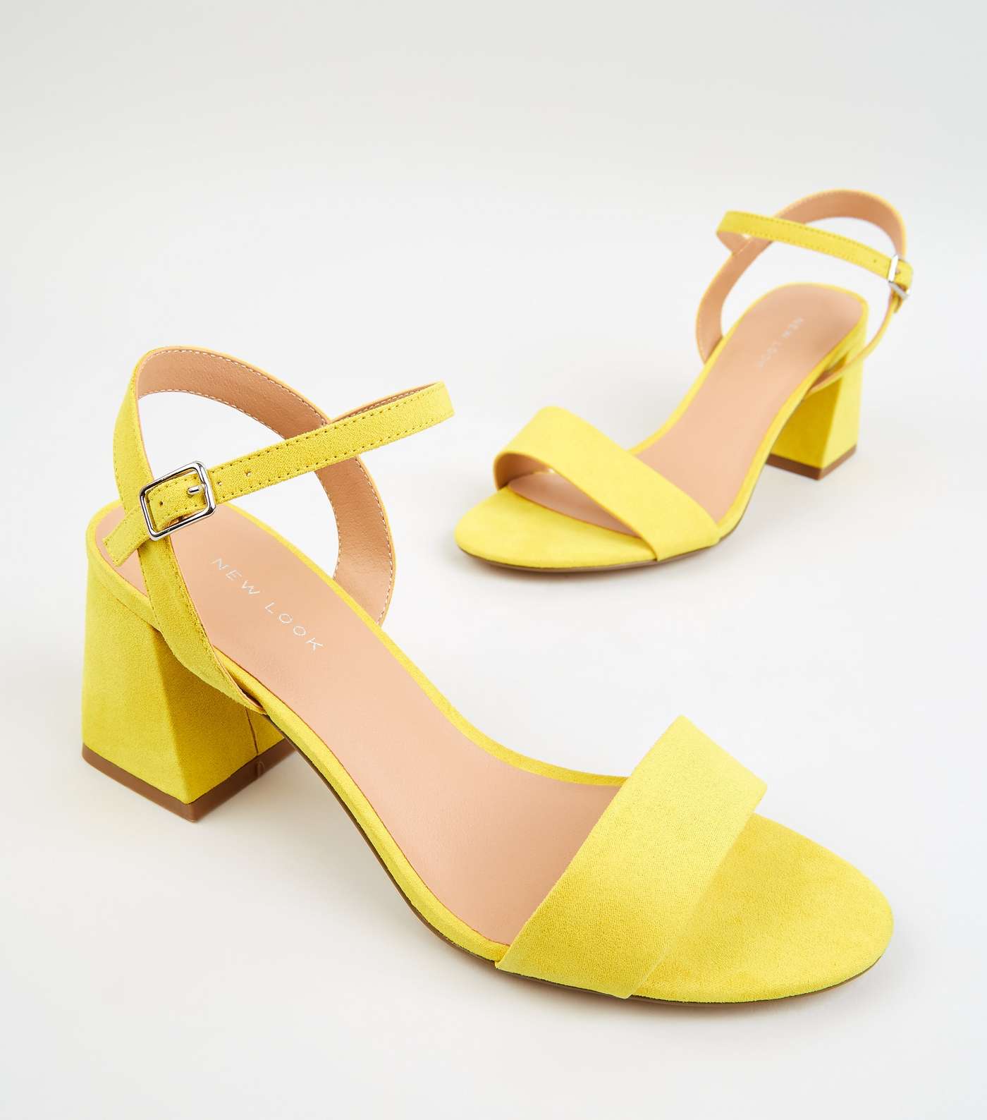 Yellow Suedette Flared Block Heels Image 4