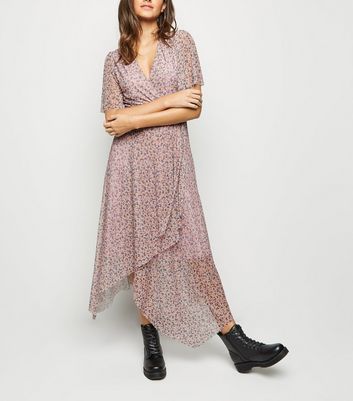 new look mesh midi dress in ditsy floral print