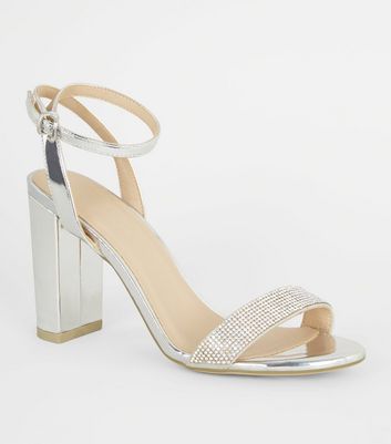 silver sandal heels new look