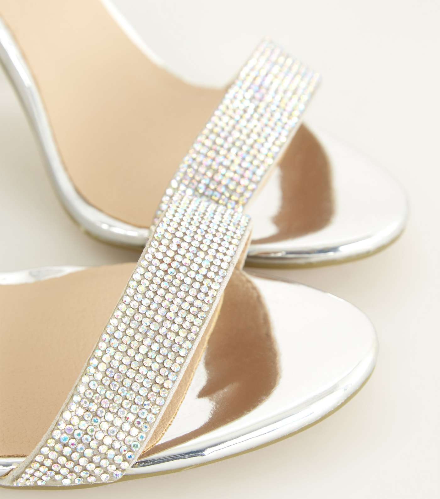 Silver Diamanté Strap Block Heel Sandals Image 4