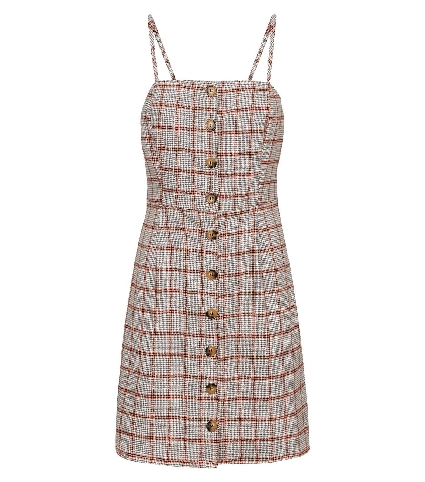 White Houndstooth Button Front Pinafore Dress Image 4