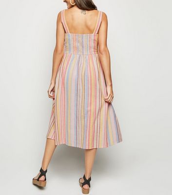 stripe button front midi dress