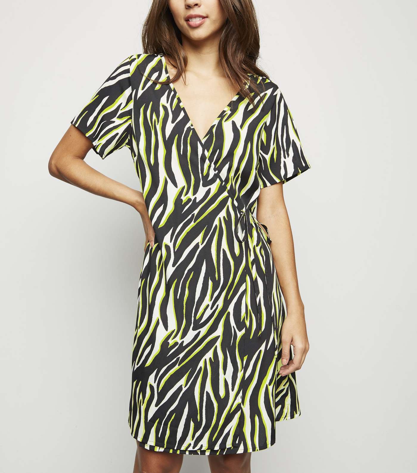Tall Black Neon Zebra Print Wrap Dress