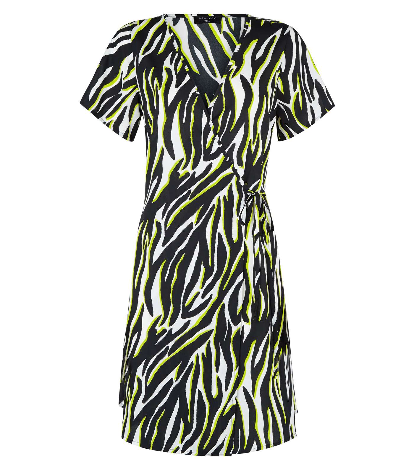 Tall Black Neon Zebra Print Wrap Dress Image 3