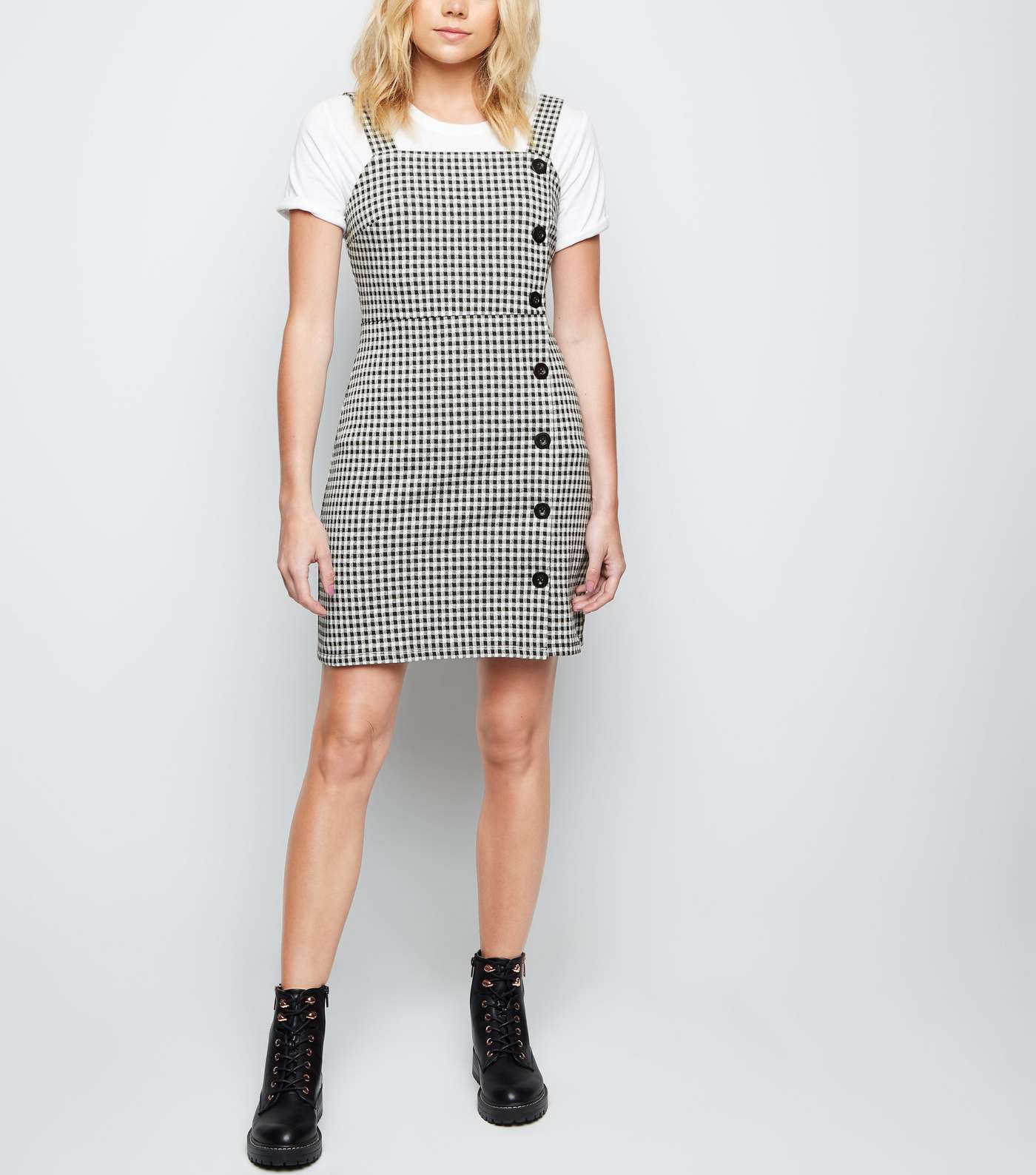 Black Gingham Button Side Pinafore Dress  Image 2