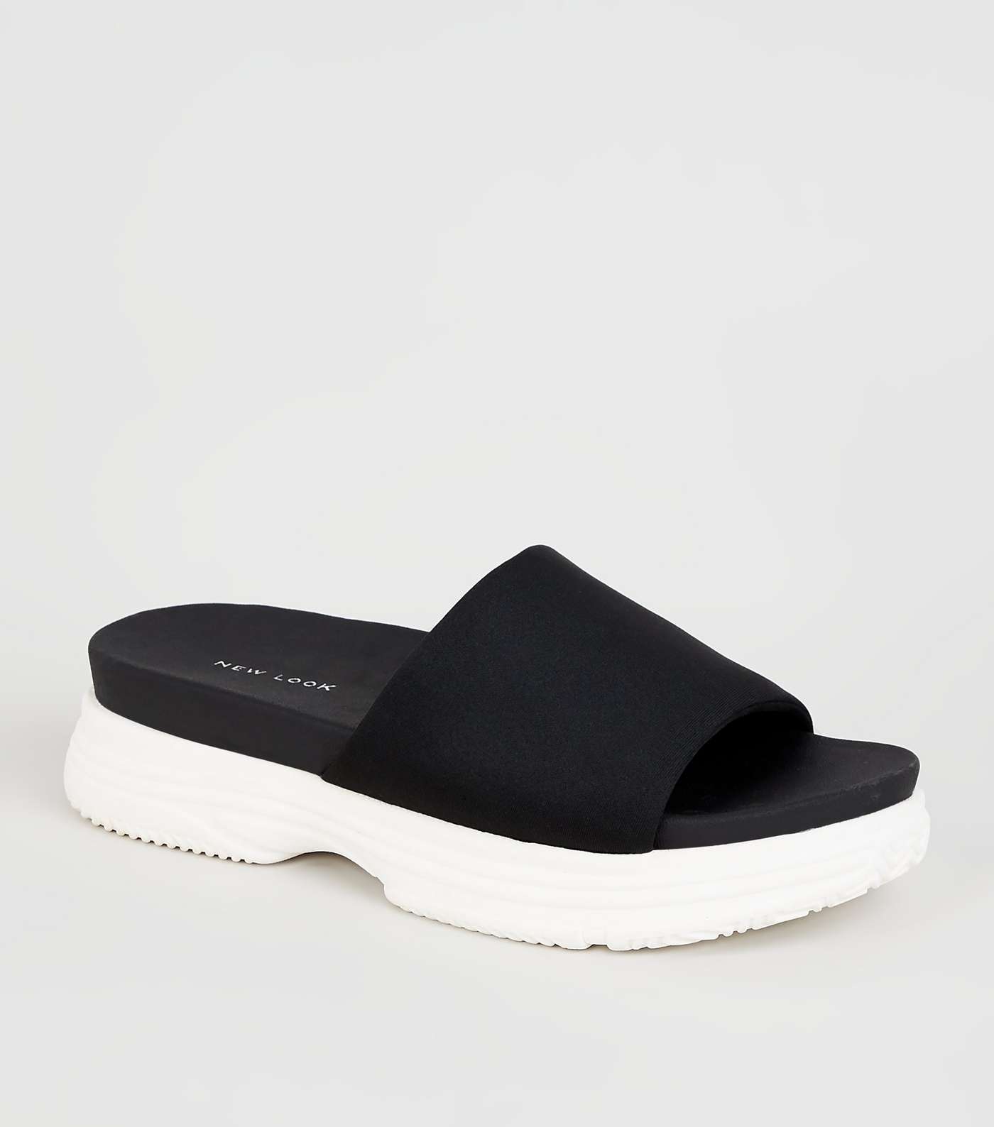 Black Chunky Sole Sporty Footbed Sliders
