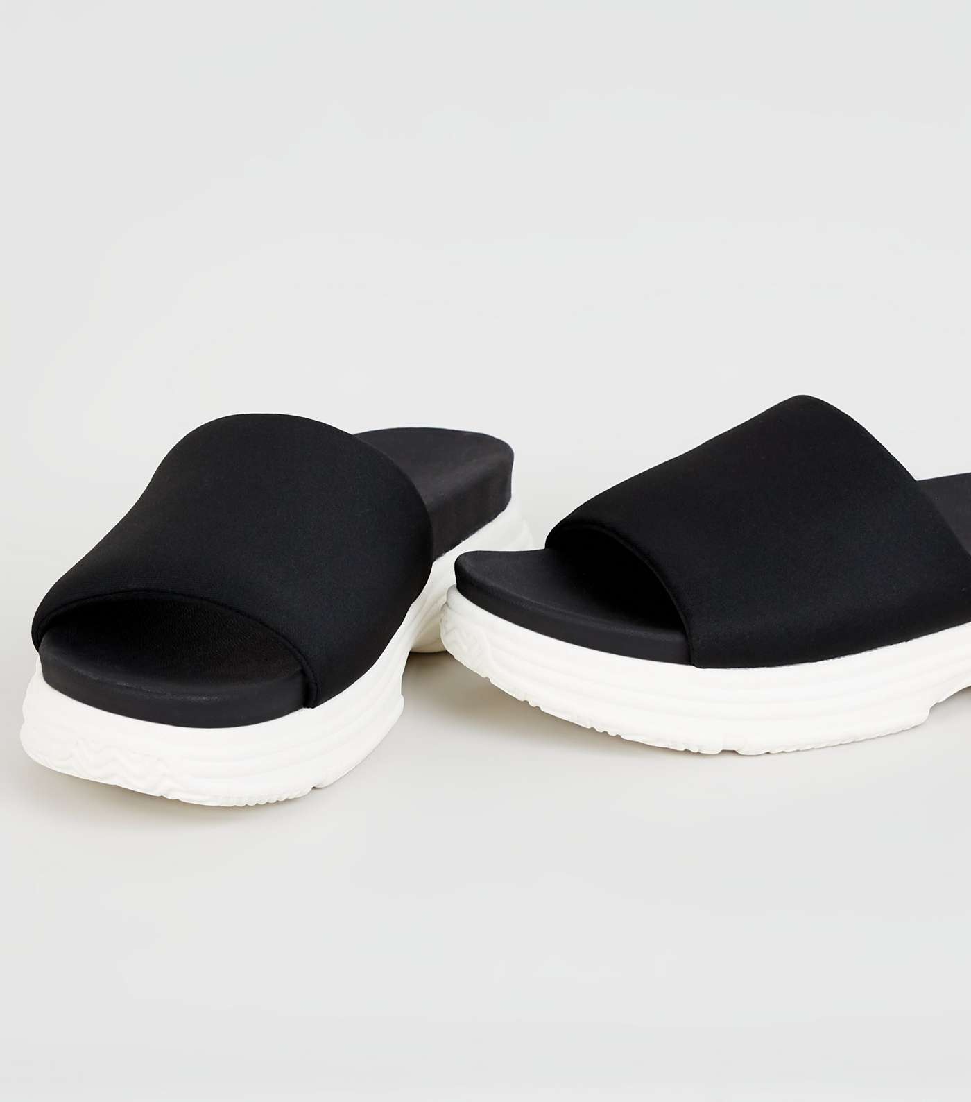 Black Chunky Sole Sporty Footbed Sliders Image 3