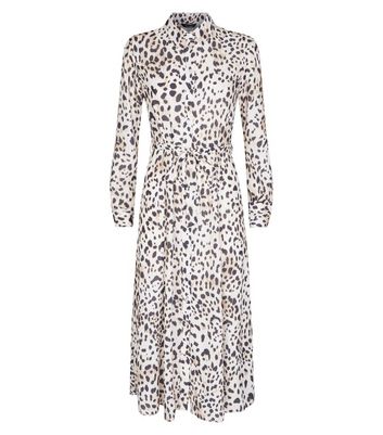 leopard print shirt midi dress