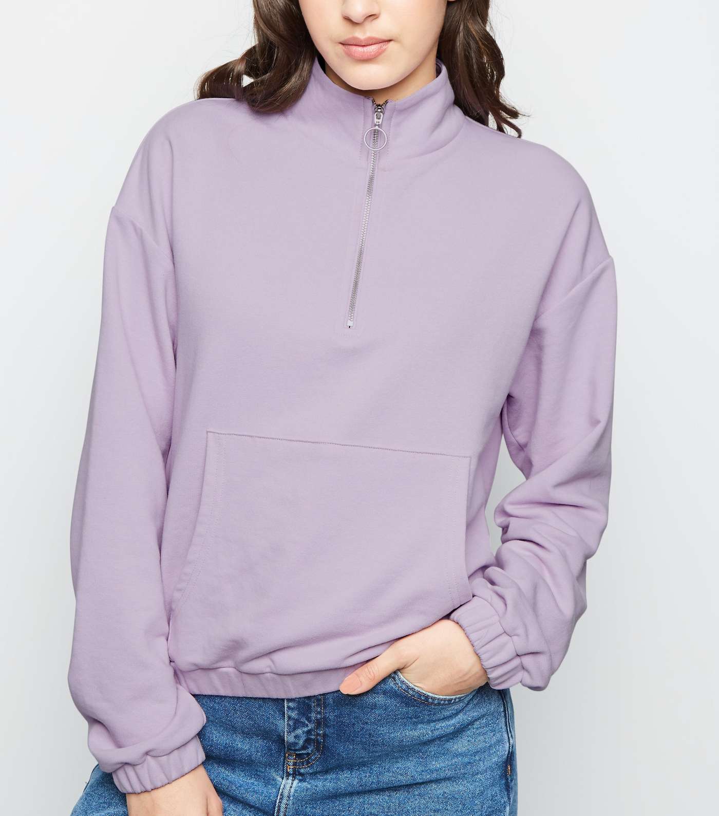 Lilac Half Zip Pocket Front Sweatshirt 