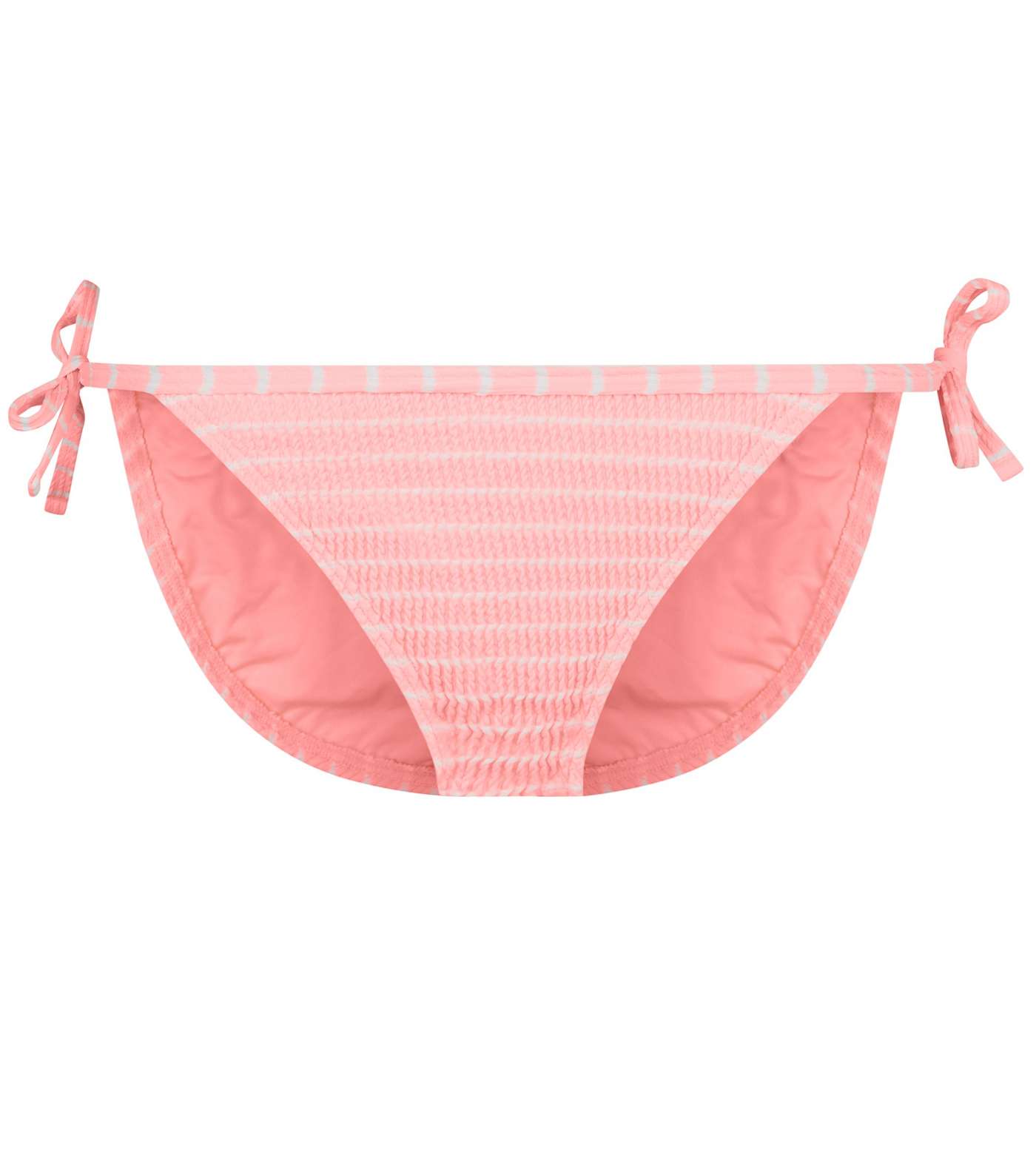 Bright Pink Stripe Crinkle Tie Side Bikini Bottoms  Image 4