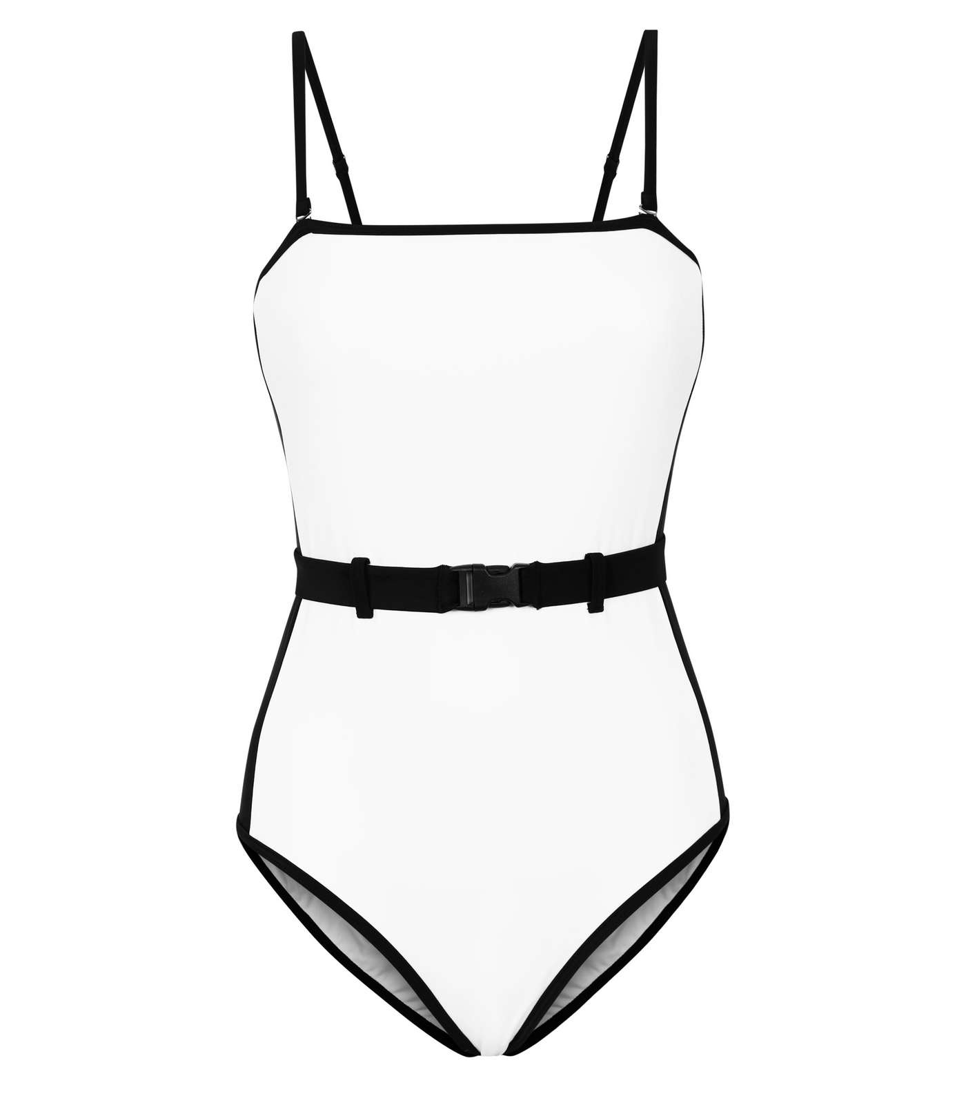 White Colour Block Belted Bandeau Swimsuit Image 4