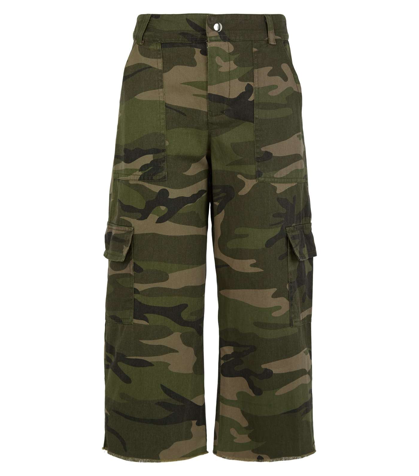Girls Green Camo Cropped Trousers Image 4