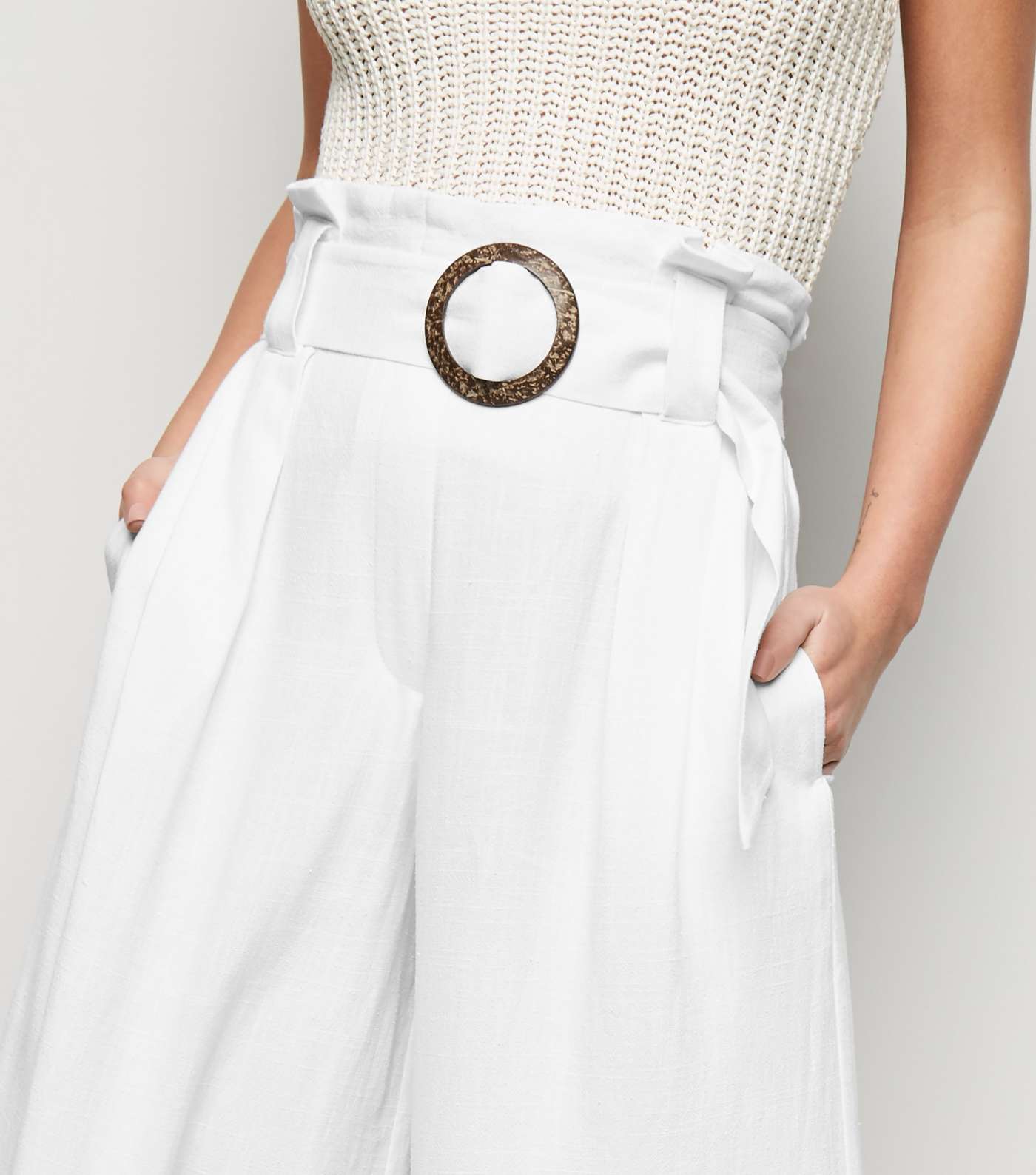 White Linen Look Crop Trousers Image 5