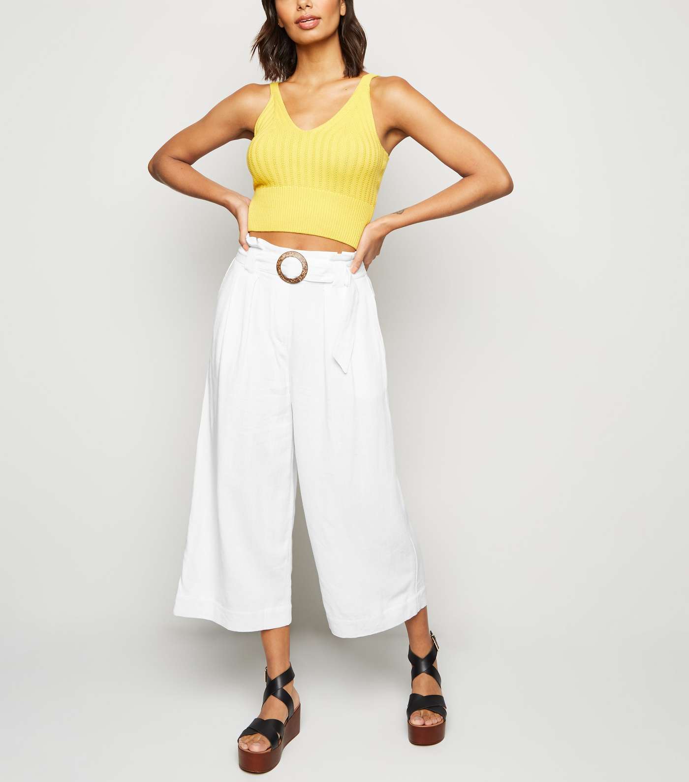Off White Linen Look Crop Trousers