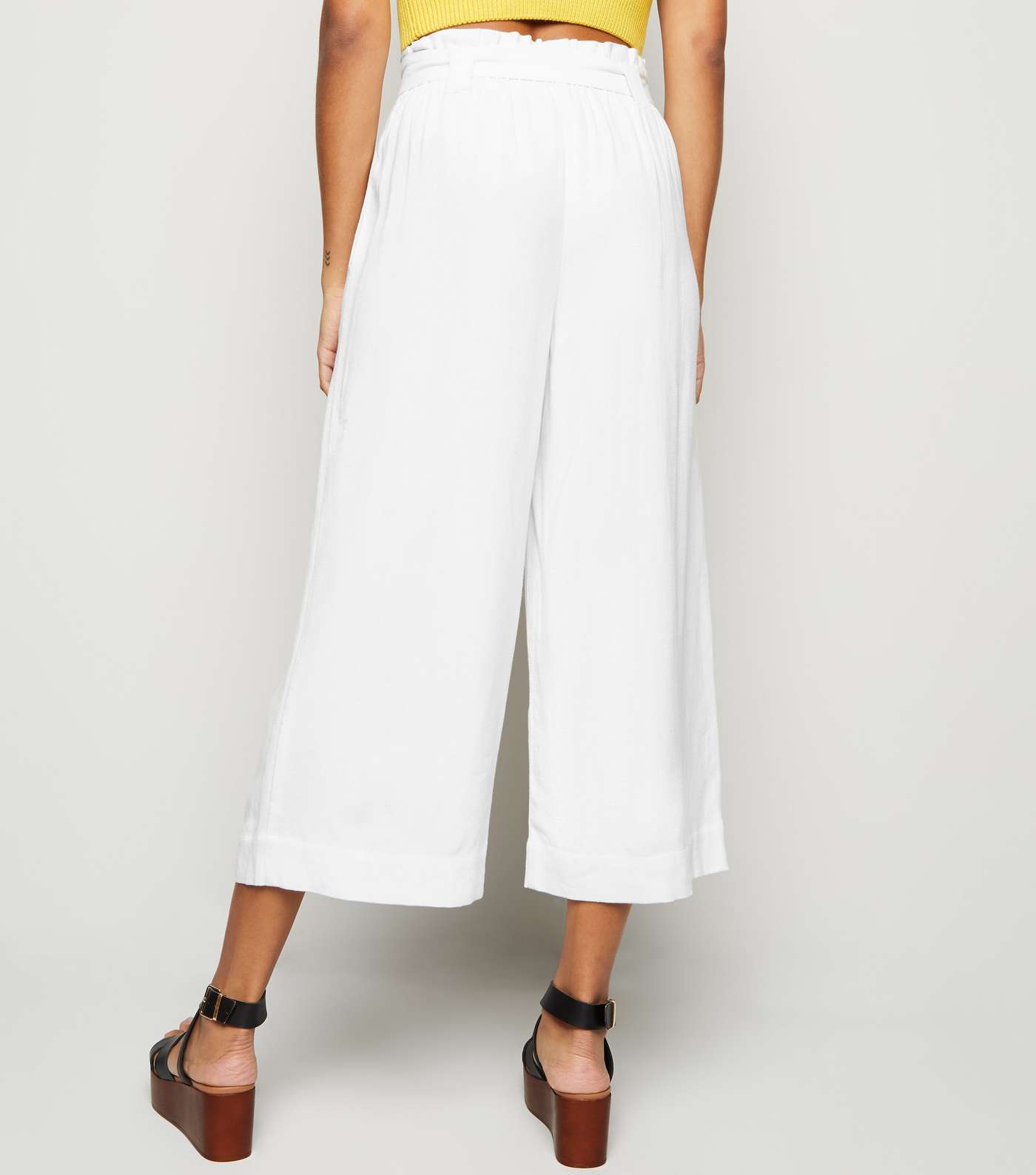 Off White Linen Look Crop Trousers Image 3