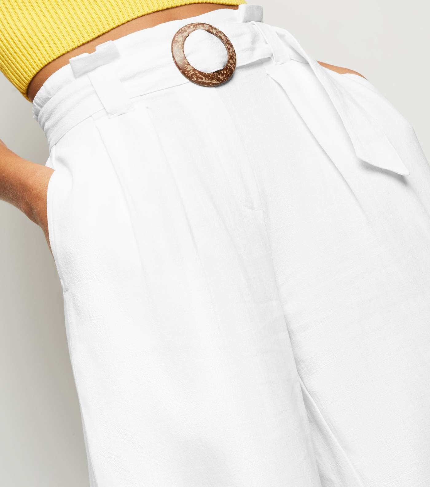 Off White Linen Look Crop Trousers Image 5