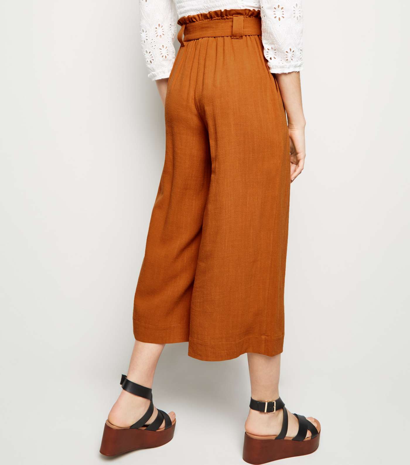 Rust Linen Look Crop Trousers Image 3