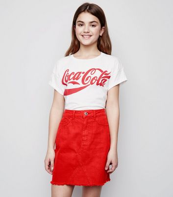 Girls Red Camo Print Denim Utility Skirt | New Look